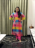 Multi Color Cotton Kurti Set with Vibrant Checkered Pattern