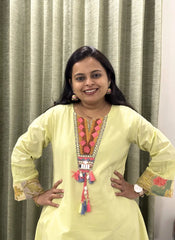 Neon Cotton Co-ord Set With Embroidered Neck & Printed Palazzo