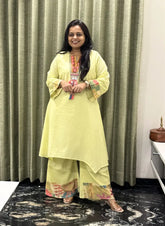 Neon Cotton Co-ord Set With Embroidered Neck & Printed Palazzo