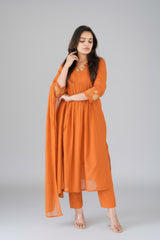Rust Cotton Dress – Casual Ethnic Wear