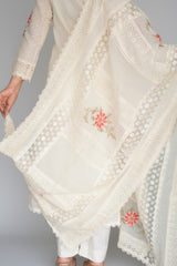 Off White Cotton Chikankari Dress