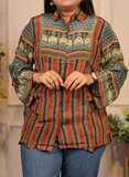 Maroon Ajrakh Print crape silk shirt