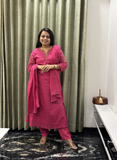Rani pink mulcotton sequence embroidered dress