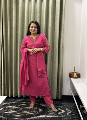 Rani pink mulcotton sequence embroidered dress