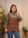 Maroon Ajrakh Print crape silk shirt