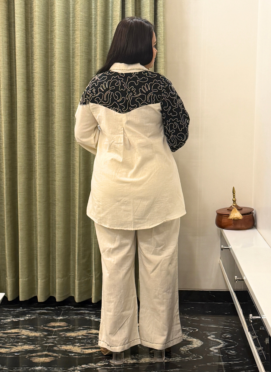 Black & off-white khadi cotton co-ord set