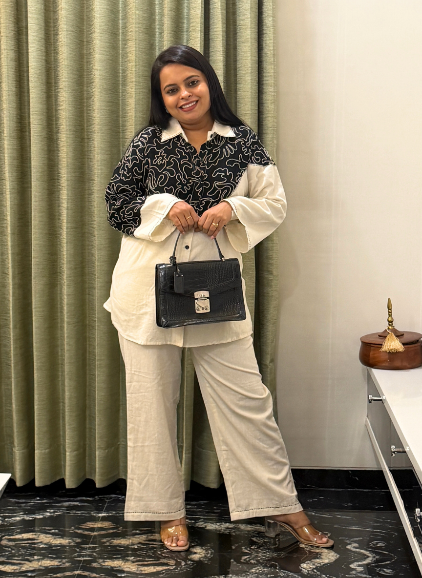 Black & off-white khadi cotton co-ord set