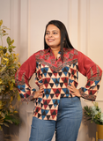 Maroon Geomatric Print crape silk shirt