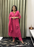 Rani pink mulcotton sequence embroidered dress