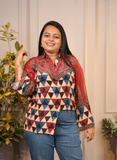 Maroon Geomatric Print crape silk shirt