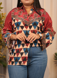 Maroon Geomatric Print crape silk shirt