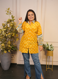 Yellow bandhni crape silk shirt