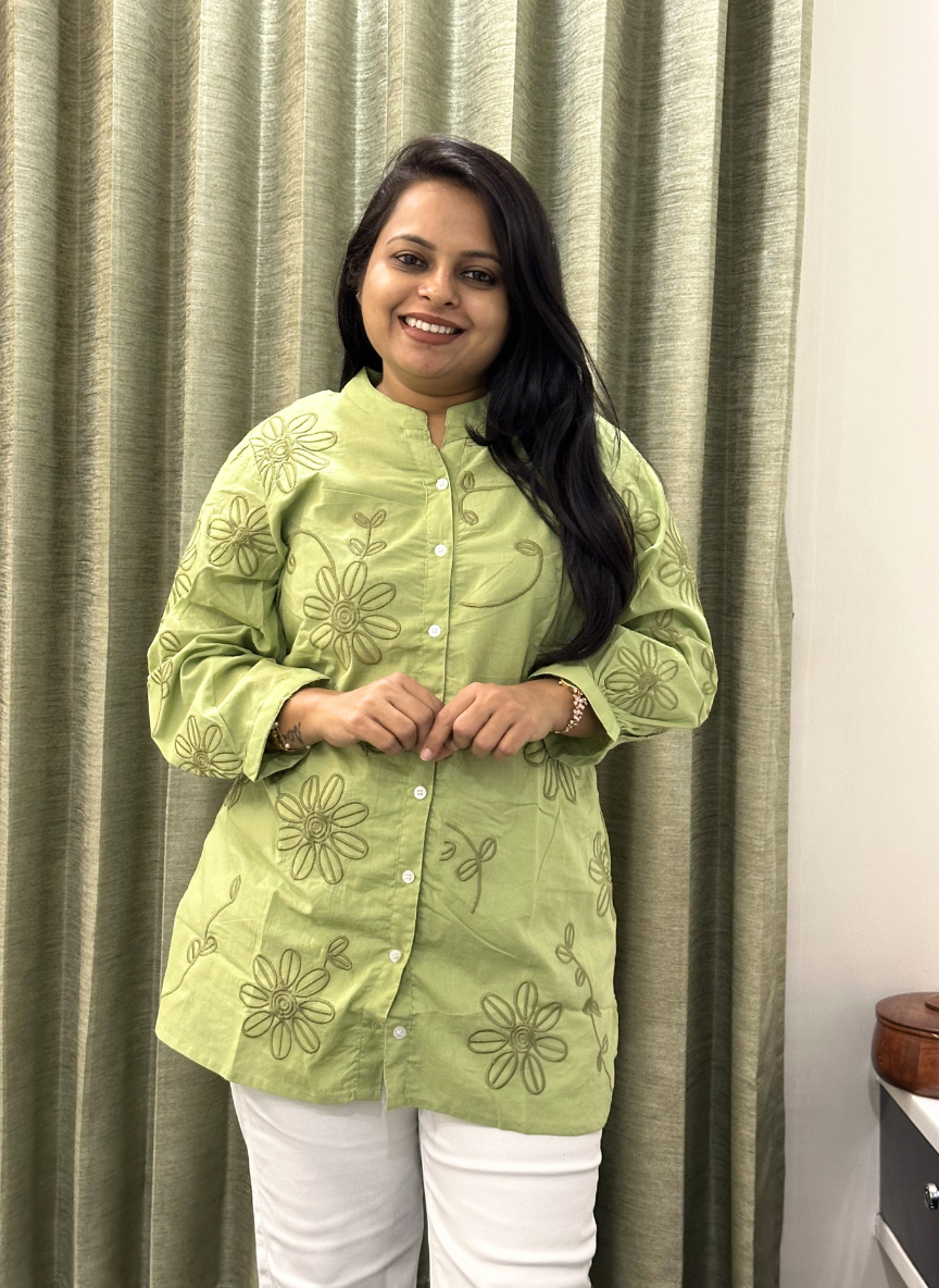 Green embroidered Short Top