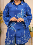 Blue bandhni crape silk shirt