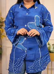 Blue bandhni crape silk shirt