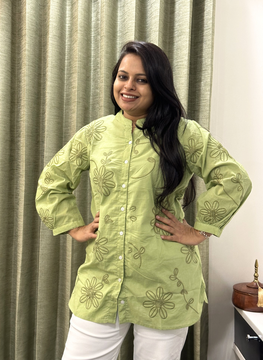 Green embroidered Short Top
