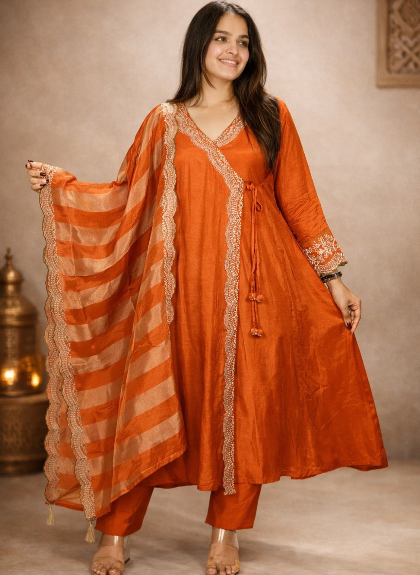 Rust Silk Heavy Dress for Women