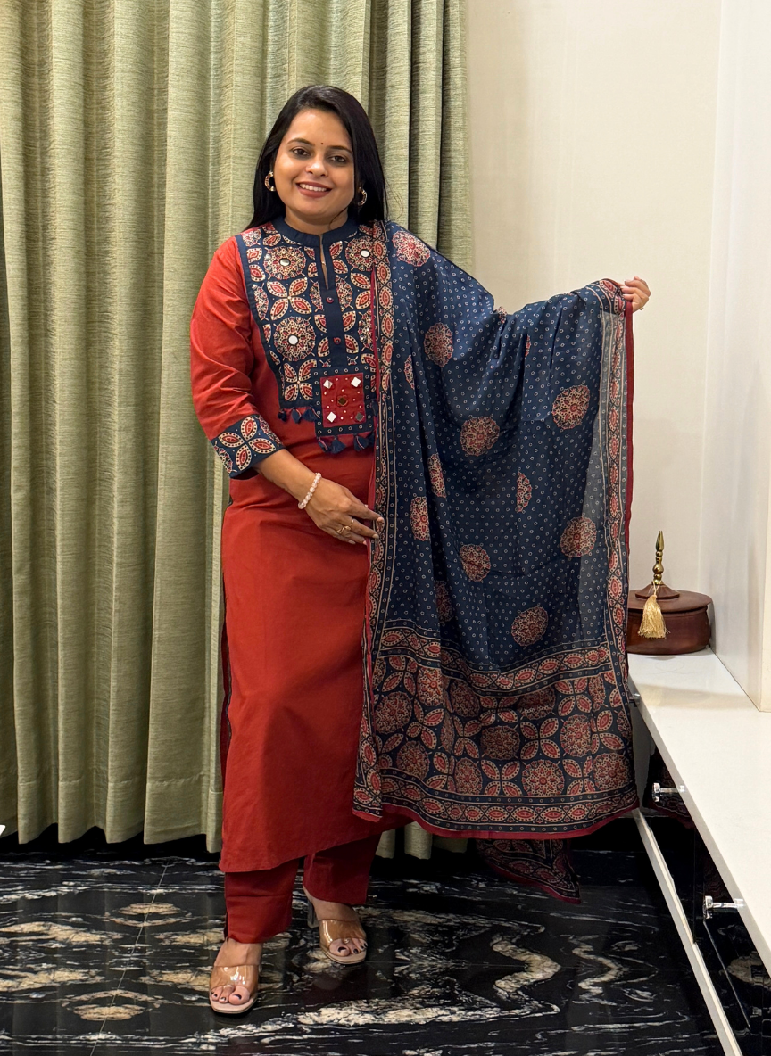 Red & blue cotton dress