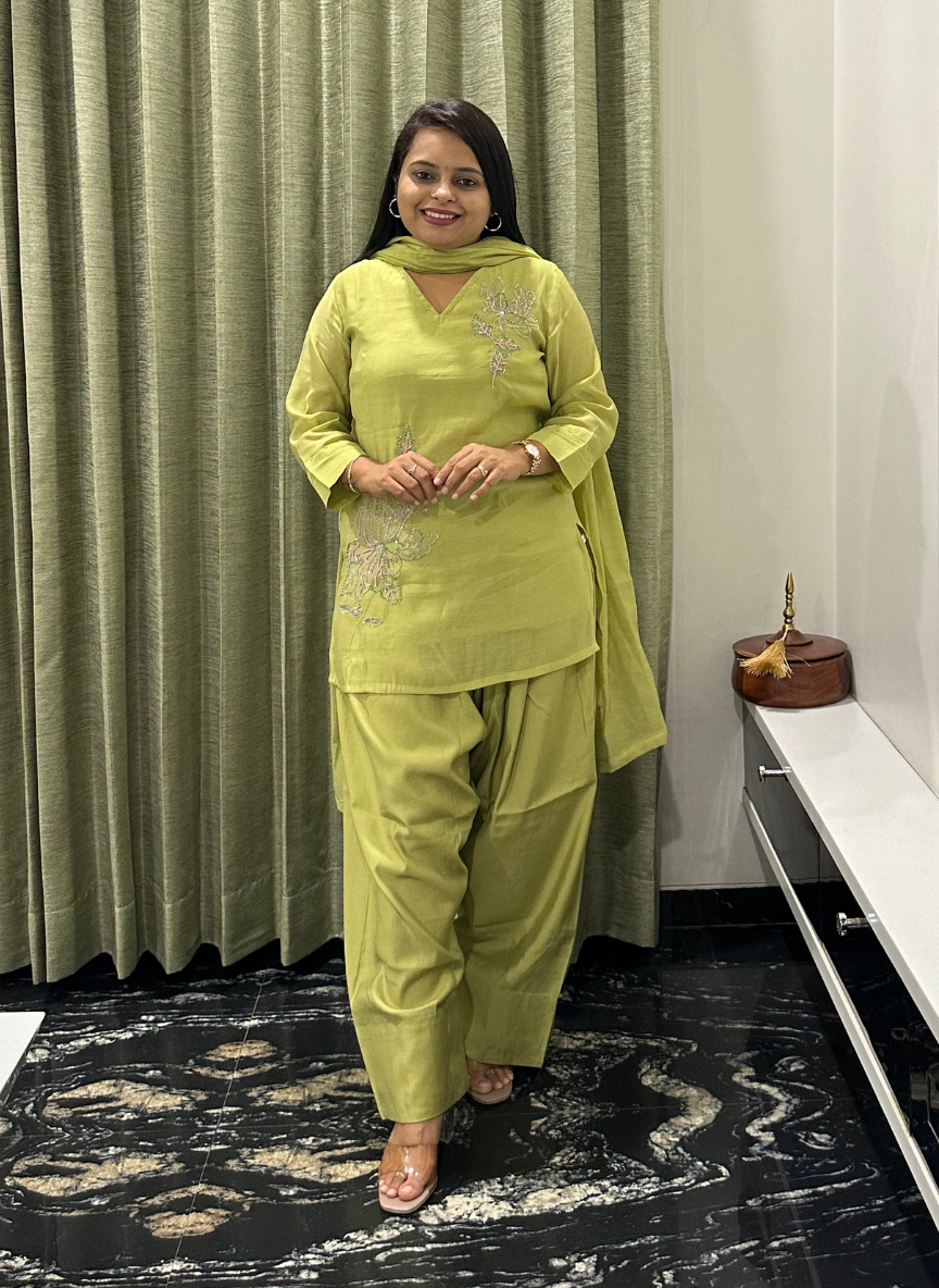 Light green dress with farshi salwar and duppata