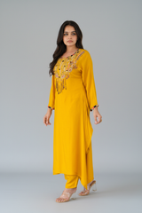 Yellow Mul Chanderi Heavy Co-Ord Set