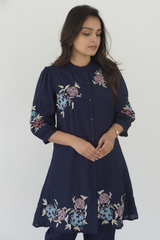 Dark Blue Silk Co-Ord Set – Festive Wear