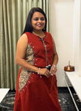Rust red kurti set with side mirror work detailing