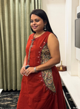 Rust red kurti set with side mirror work detailing