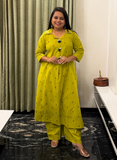 Greenish yellow jamdani cotton kurti set