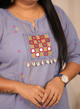 Handloom cotton light purple handwork kurti set