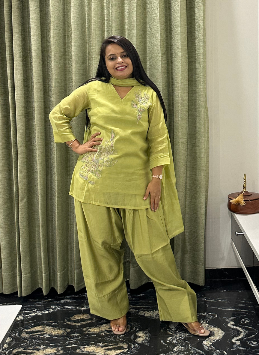 Light green dress with farshi salwar and duppata