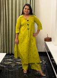 Greenish yellow jamdani cotton kurti set