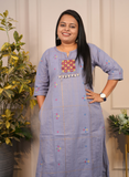 Handloom cotton light purple handwork kurti set
