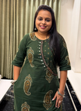 Green mirror work kurti set