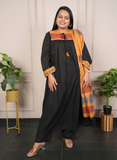 Black and yellow block print cotton dress (loose fit)