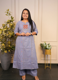 Handloom cotton light purple handwork kurti set