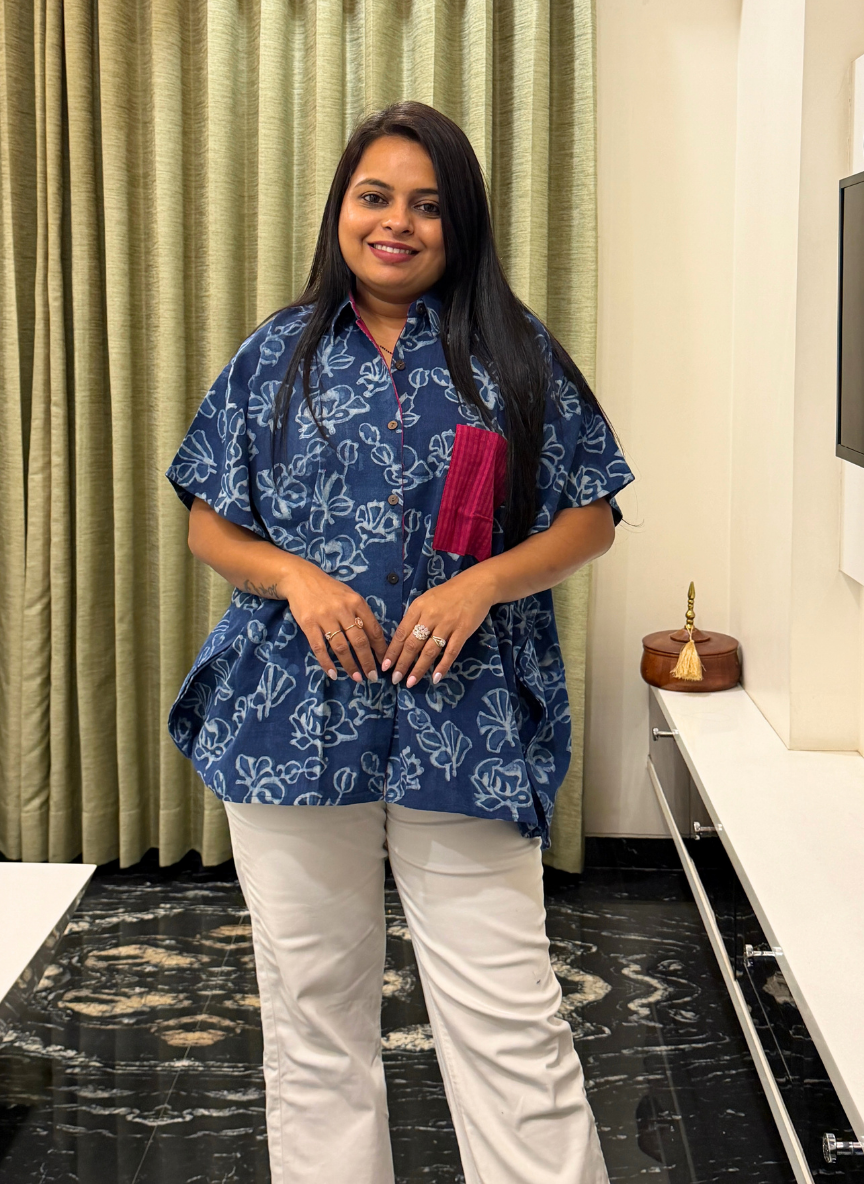 Indigo blue hand block kaftan shirts