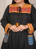 Black and yellow block print cotton dress (loose fit)