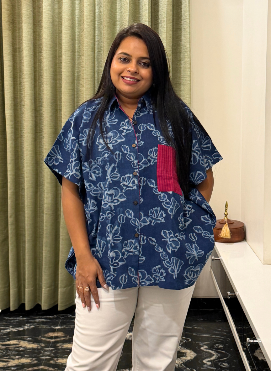 Indigo blue hand block kaftan shirts