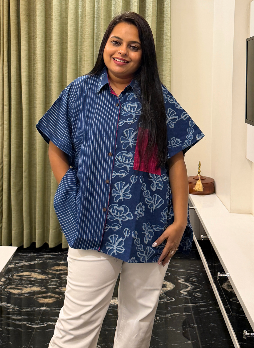 Indigo blue hand block kaftan shirts