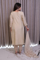 Champagne Off White Hand-Embellished Silk Salwar Suit Set