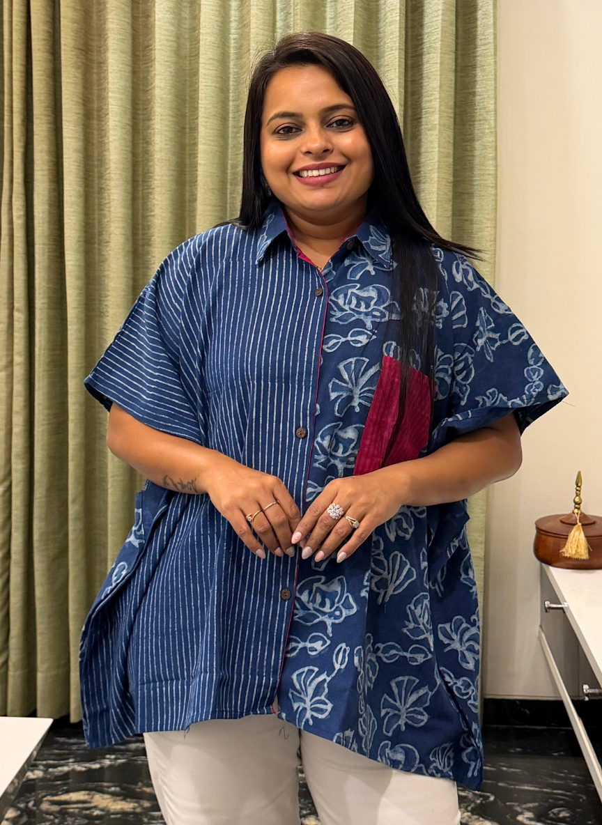 Indigo blue hand block kaftan shirts