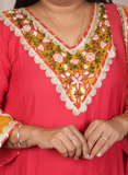 Red and yellow soft chanderi heavy dress