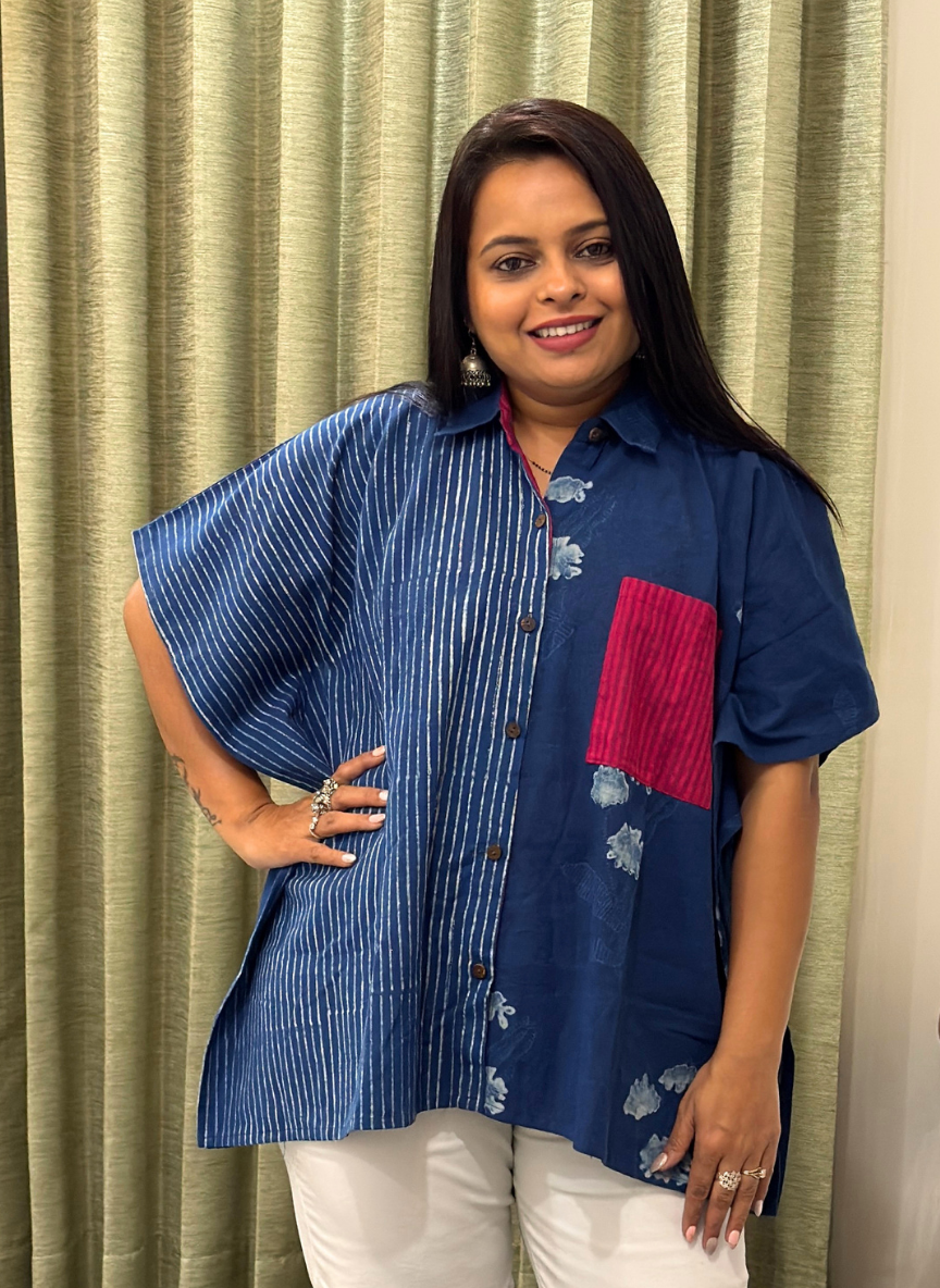 Indigo blue hand block kaftan shirts