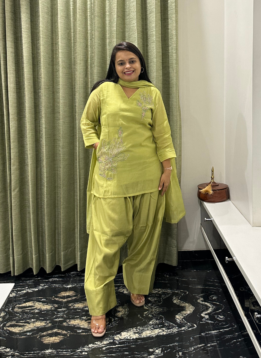 Light green dress with farshi salwar and duppata