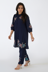 Dark Blue Silk Co-Ord Set – Festive Wear