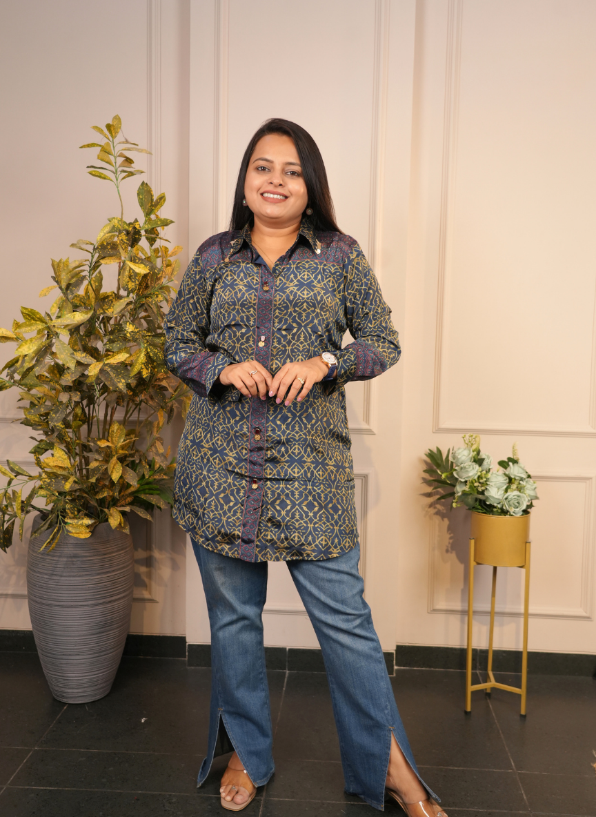 Blue crape silk shirt