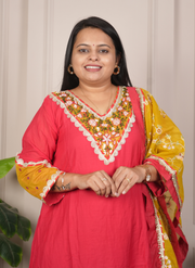 Red and yellow soft chanderi heavy dress