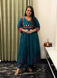 Rama green mirror work anarkali kurti set