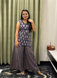 Blue sleaveless co-ord set with plazo