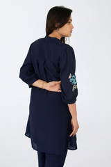 Dark Blue Silk Co-Ord Set – Festive Wear
